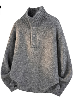it :5cm/FIVECM灰色软糯高级感立领针织毛衣男士2025冬季宽松上衣