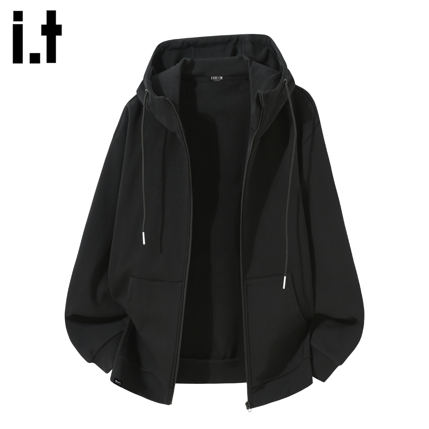 黑色拉链开衫连帽卫衣男款