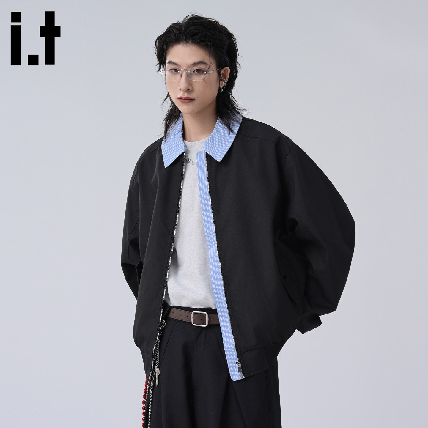 it :5cm/FIVECM衬衫领假两件夹克外套男2025秋季宽松工装外衣潮