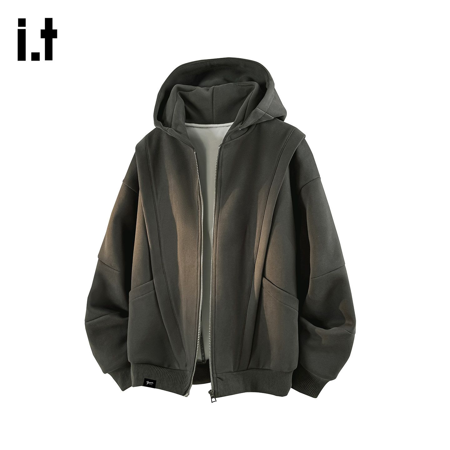 it :5cm/FIVECM痞帅连帽拉链开衫宽松卫衣外套男士2025秋冬款上衣