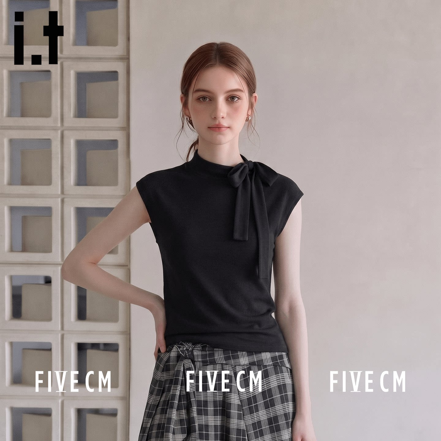 itFIVECM飘带蝴蝶结针织上衣