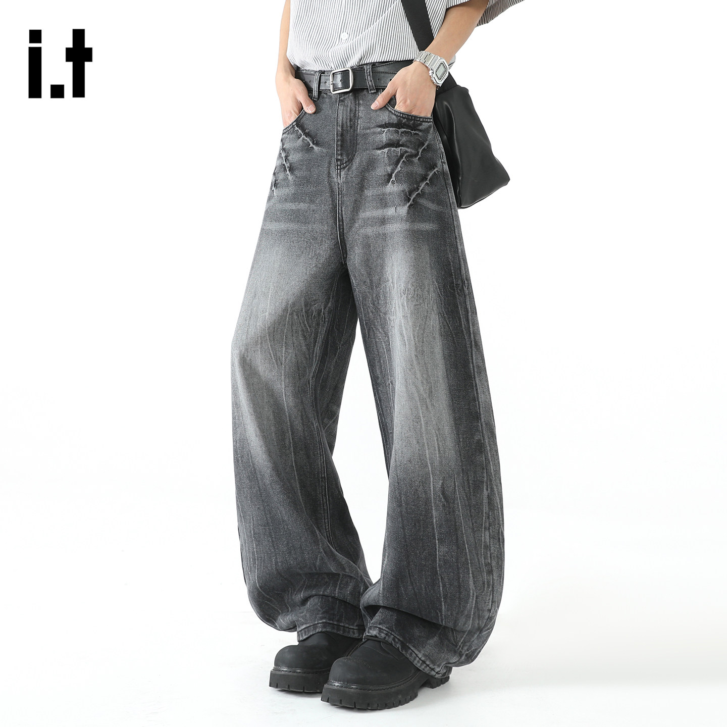 it :5cm/FIVECM美式高街闪电纹牛仔裤男春季潮牌vibe裤痞帅微喇裤