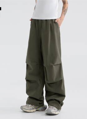 it :5cm/FIVECM军绿色褶皱设计感休闲阔腿裤男女2025夏季宽松长裤