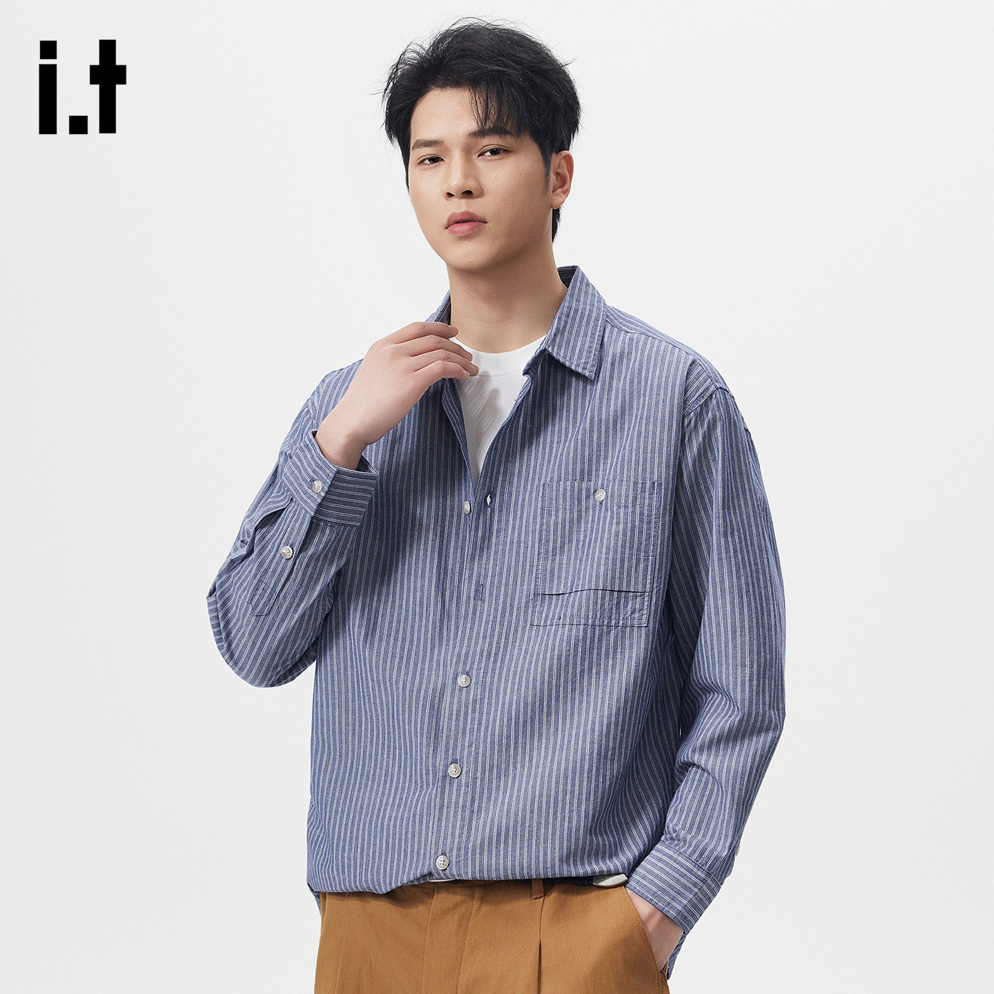 it :5cm/FIVECM美式条纹工装衬衫男士款春季潮流宽松长袖衬衣外套,男装,衬衫,淘宝优惠券,粉丝福利购,淘宝优惠卷