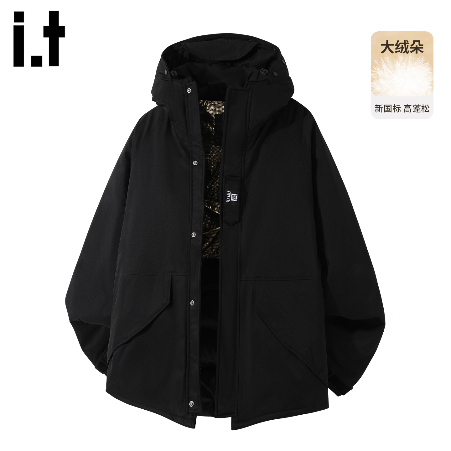 it5cm黑色连帽羽绒服