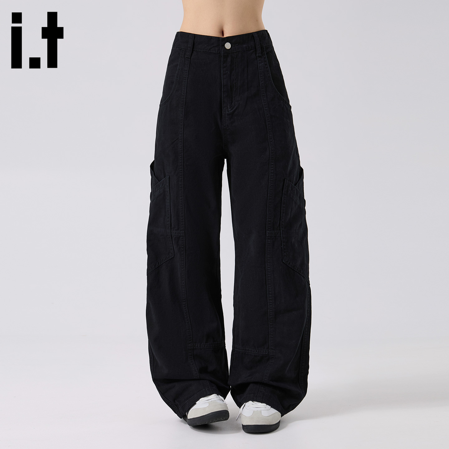 it5cm黑色复古宽松休闲工装裤