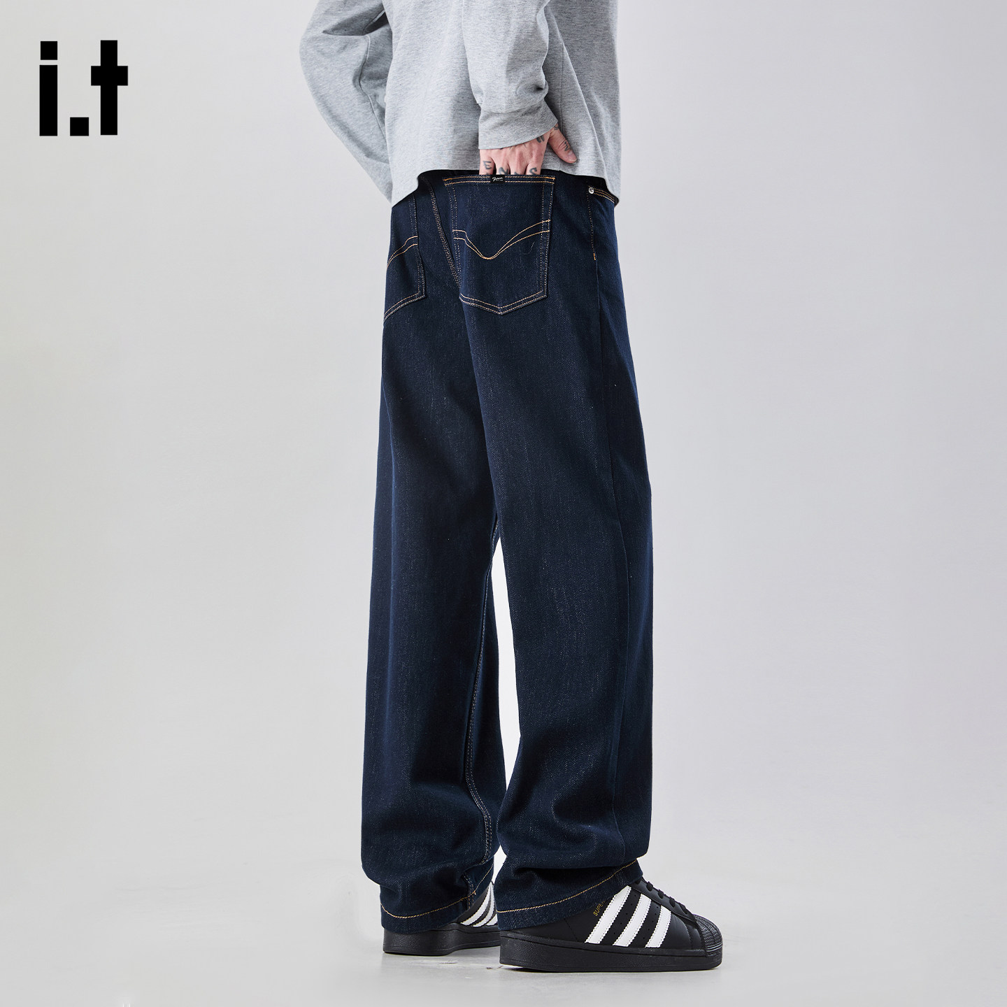 it :5cm/FIVECM春季宽松直筒原色牛仔裤男款美式高街百搭阔腿裤子