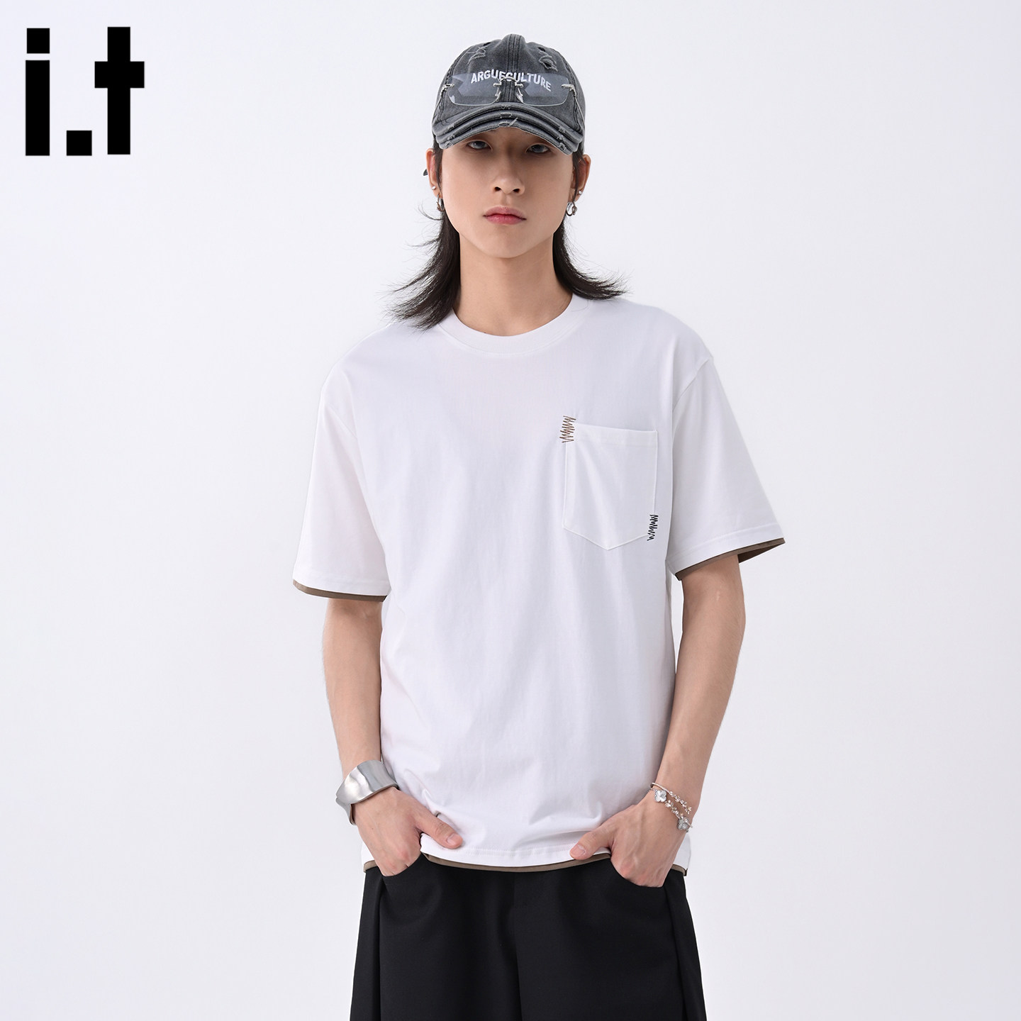 it :5cm/FIVECM带口袋白色圆领短袖正肩t恤男款2026新款夏季上衣