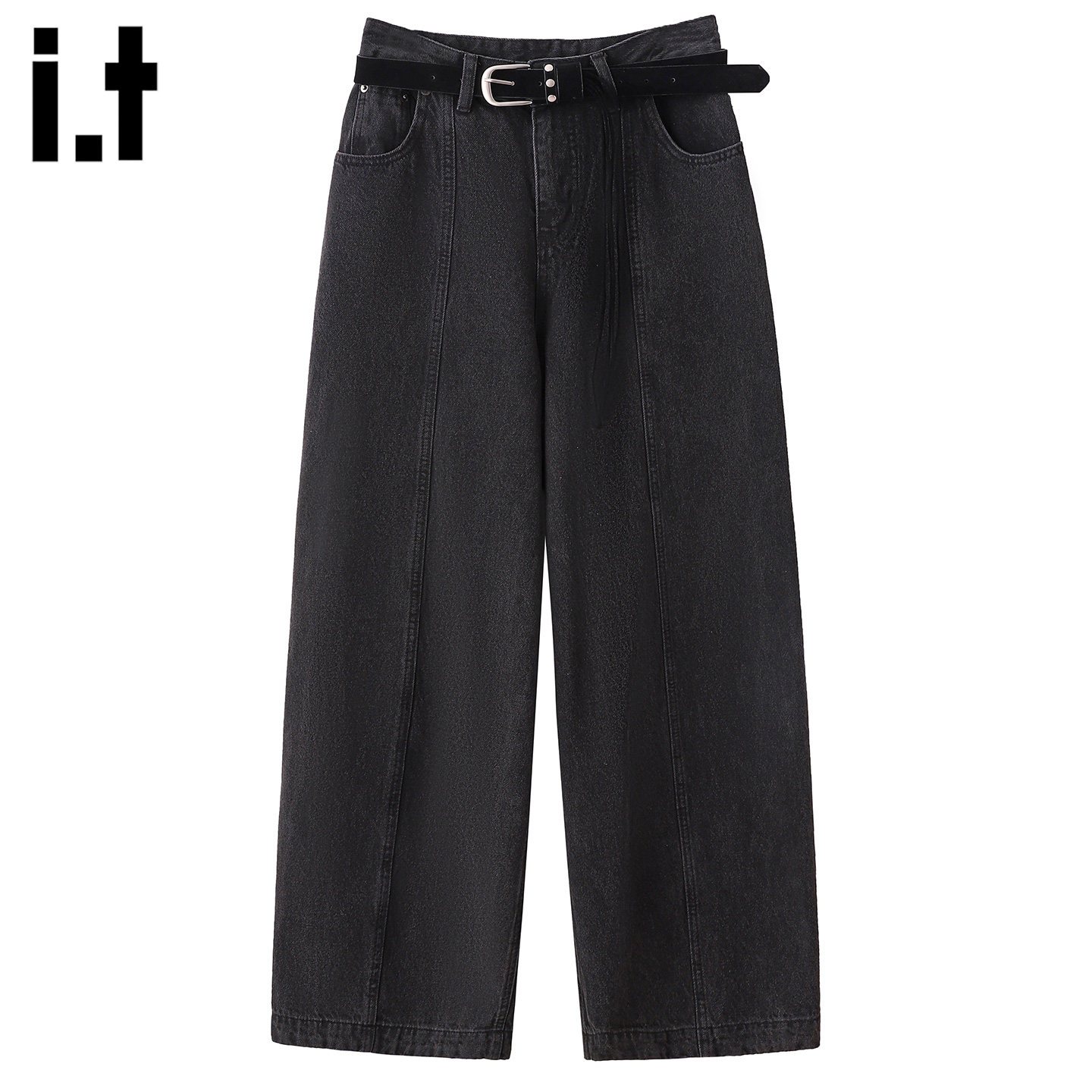it :5cm/FIVECM黑色高腰阔腿直筒牛仔长裤男女春季新款百搭拖地裤