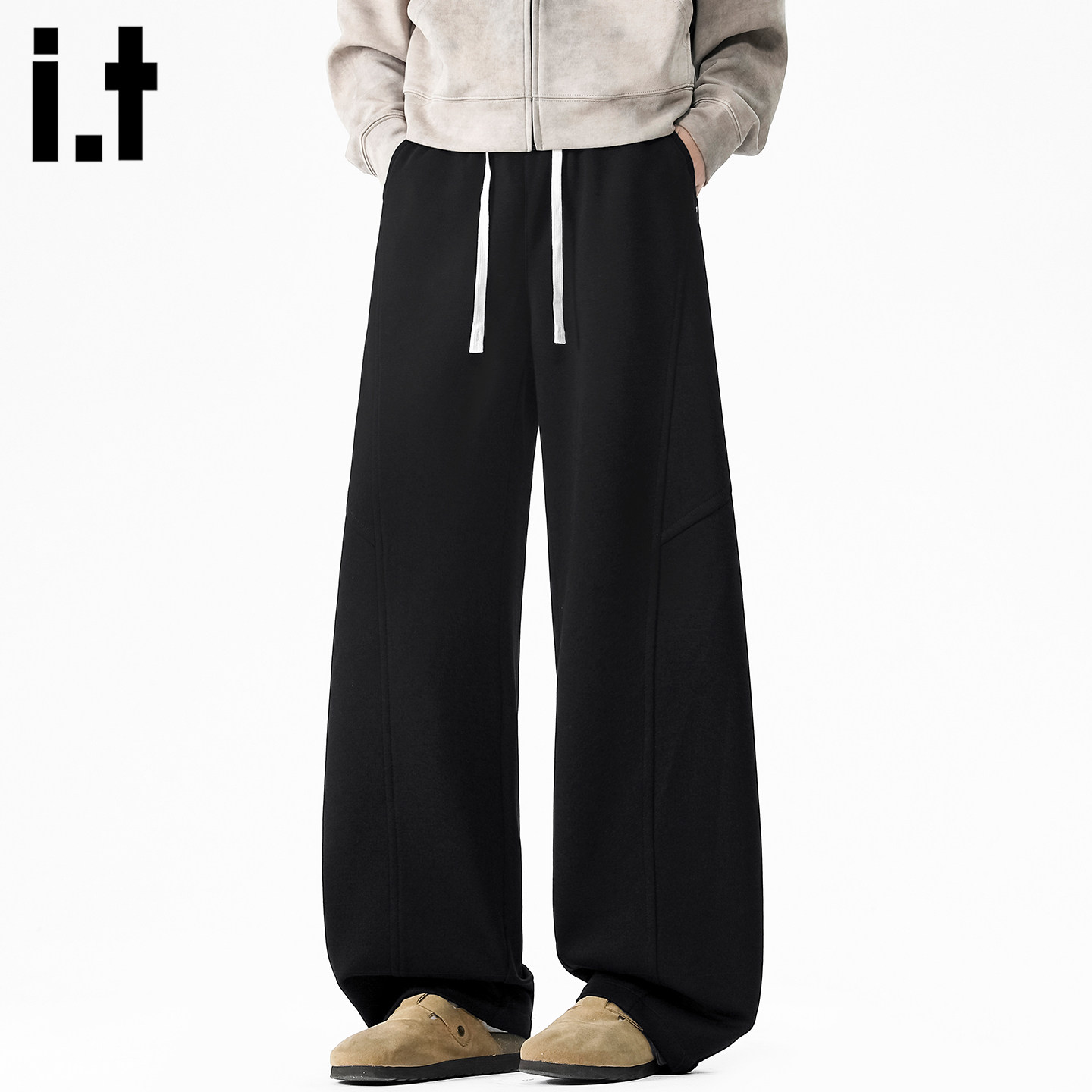 it :5cm/FIVECM美式复古拼接弯刀卫裤男款春季运动休闲直筒抽绳裤