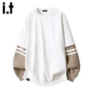 it :5cm/FIVECM时尚拼接袖撞色圆领卫衣男款2026新款宽松百搭上衣