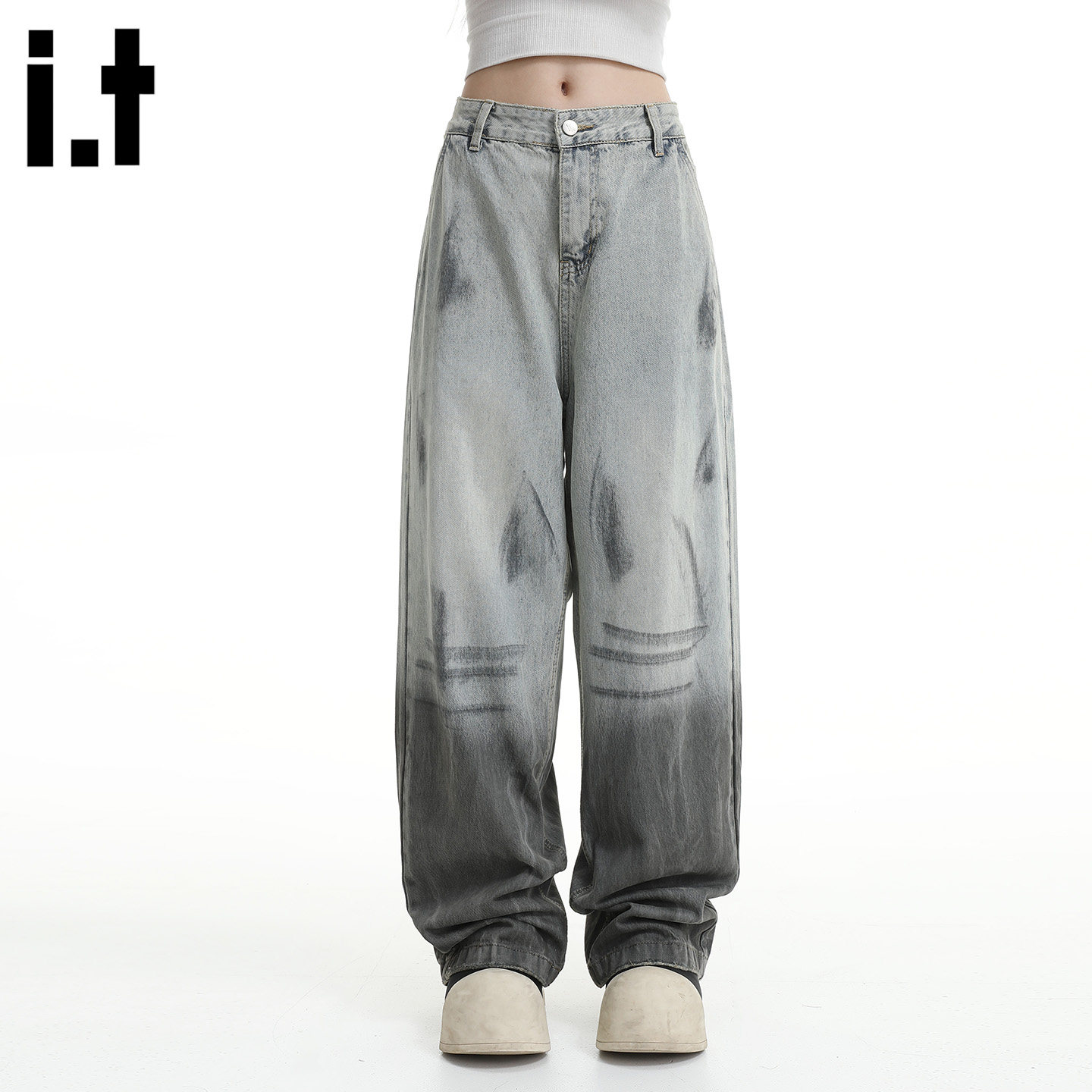 it :5cm/FIVECM美式潮牌渐变阔腿牛仔裤男女款2025新款宽松直筒裤