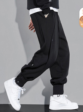 it :5cm/FIVECM黑色解构设计束脚加绒卫裤男款2025秋冬休闲运动裤