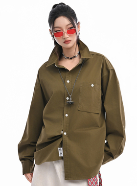 it :5cm/FIVECM休闲绿色翻领长袖衬衫男女2025春秋季宽松慵懒上衣