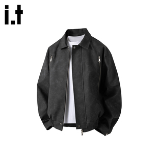 it :5cm/FIVECM美式复古高级感夹克男款春季潮流雾面翻领皮衣外套