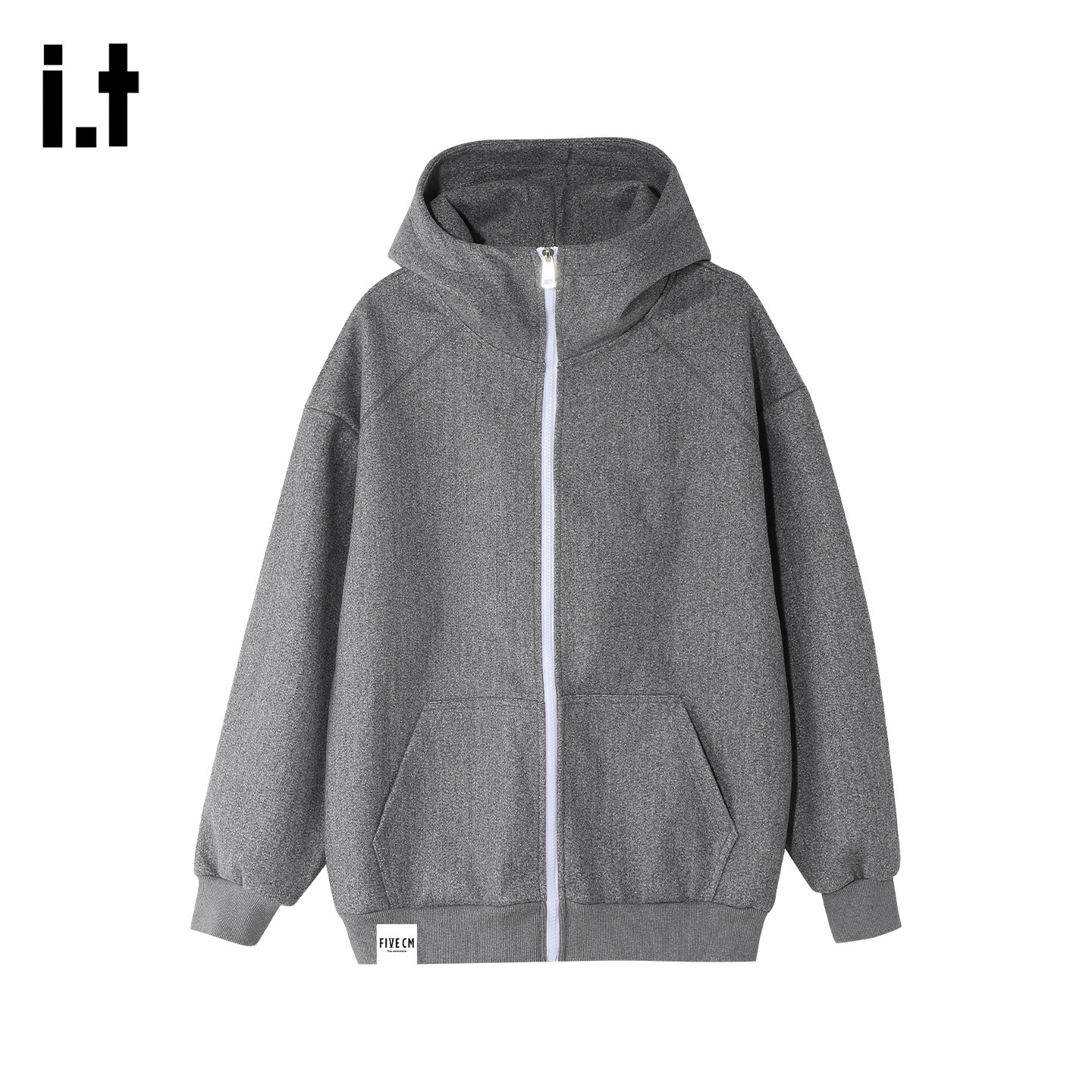 it :5cm/FIVECM时尚灰色连帽拉链开衫卫衣外套男士2025秋宽松上衣
