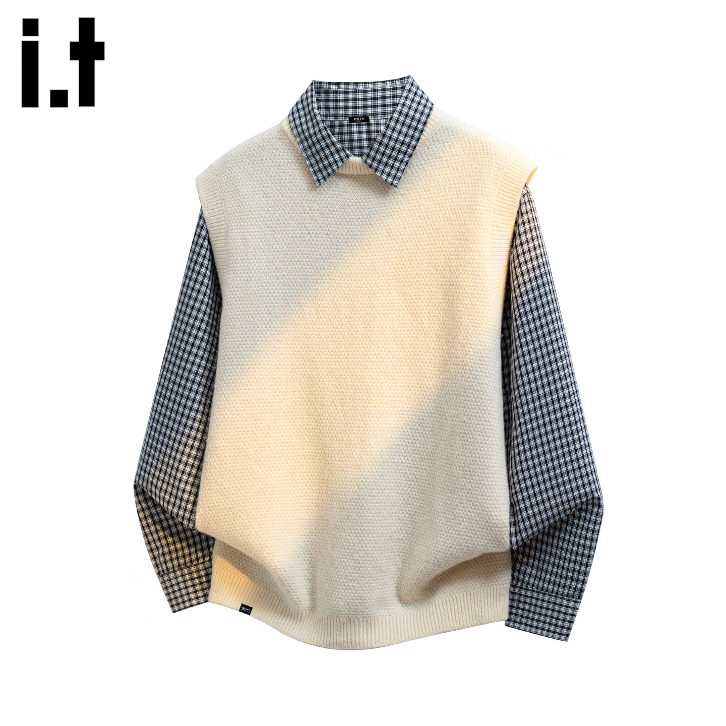 it :5cm/FIVECM高品质假两件针织衫修身百搭毛衣男士带领子打底衫