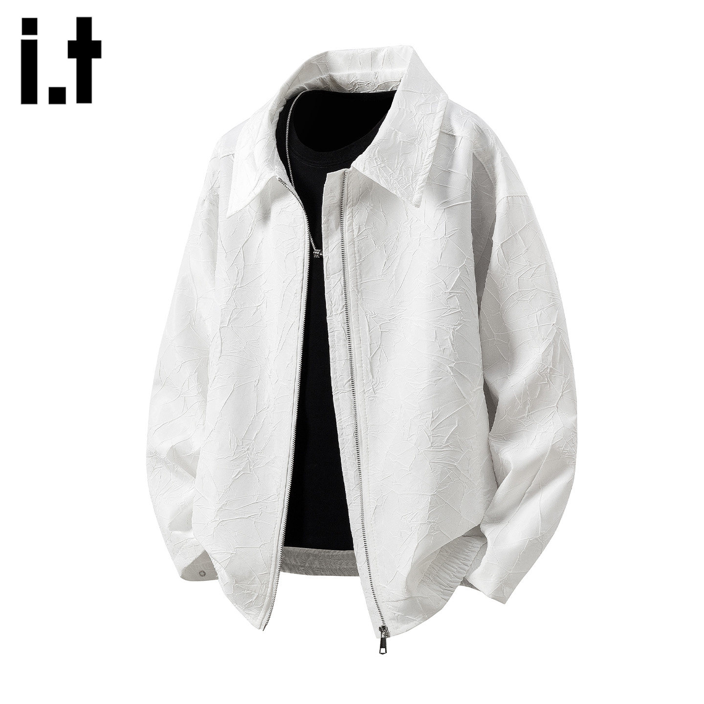 it :5cm/FIVECM褶皱肌理感夹克男美式复古翻领棒球服高级正肩外套