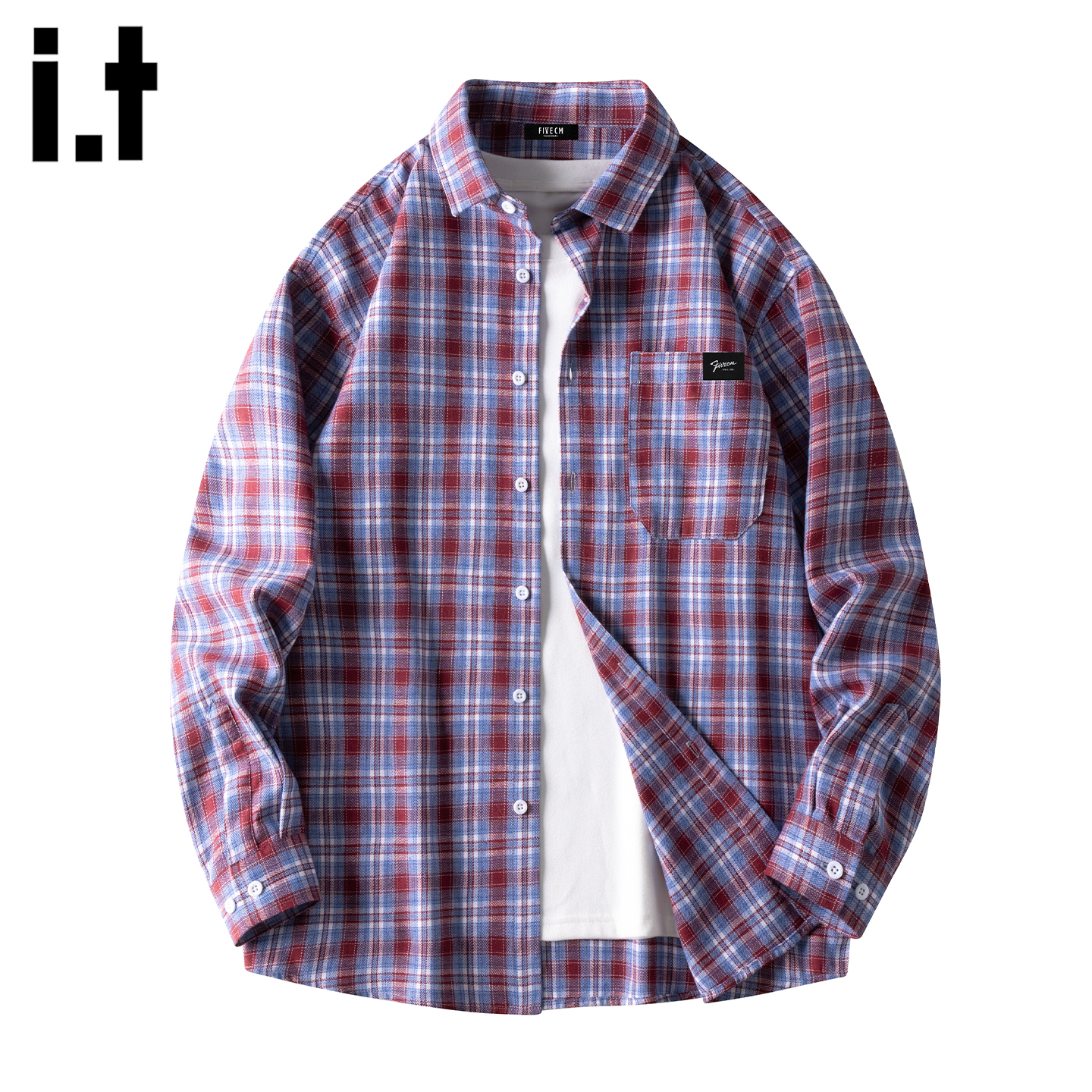 IT5cm纯棉格子长袖衬衫