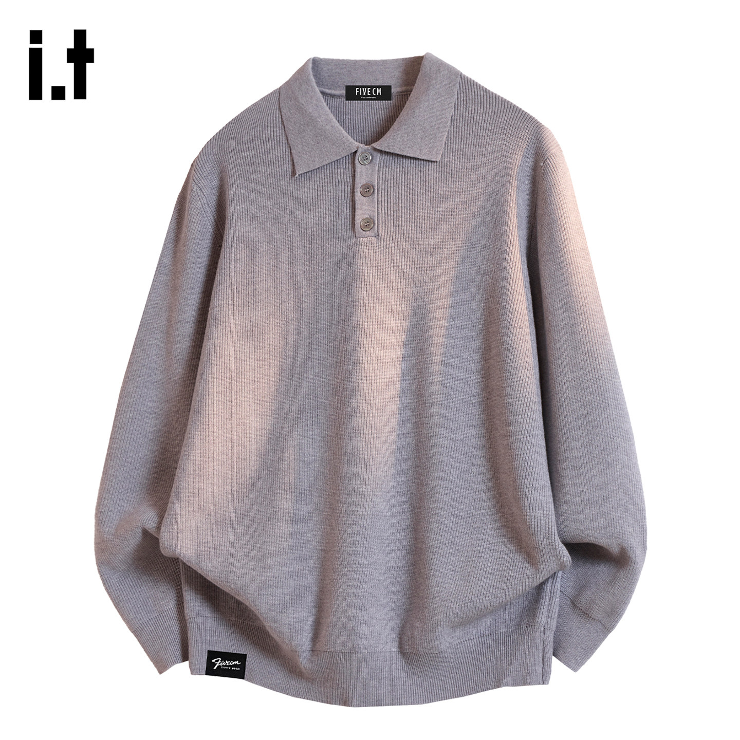 it :5cm/FIVECM春季潮牌翻领POLO毛衣男宽松休闲高级感简约针织衫