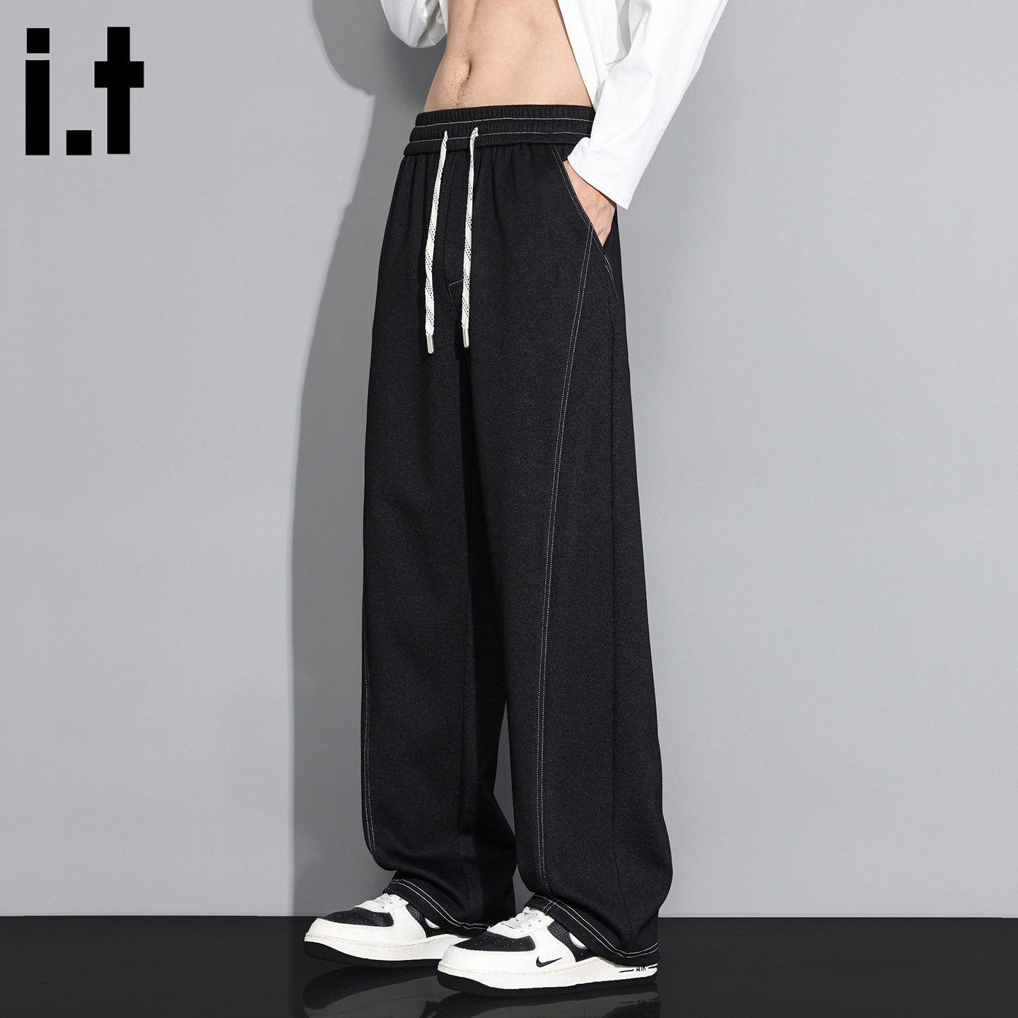 it :5cm/FIVECM男宽松直筒阔腿裤牛仔裤子长裤垂感青年弯刀休闲裤