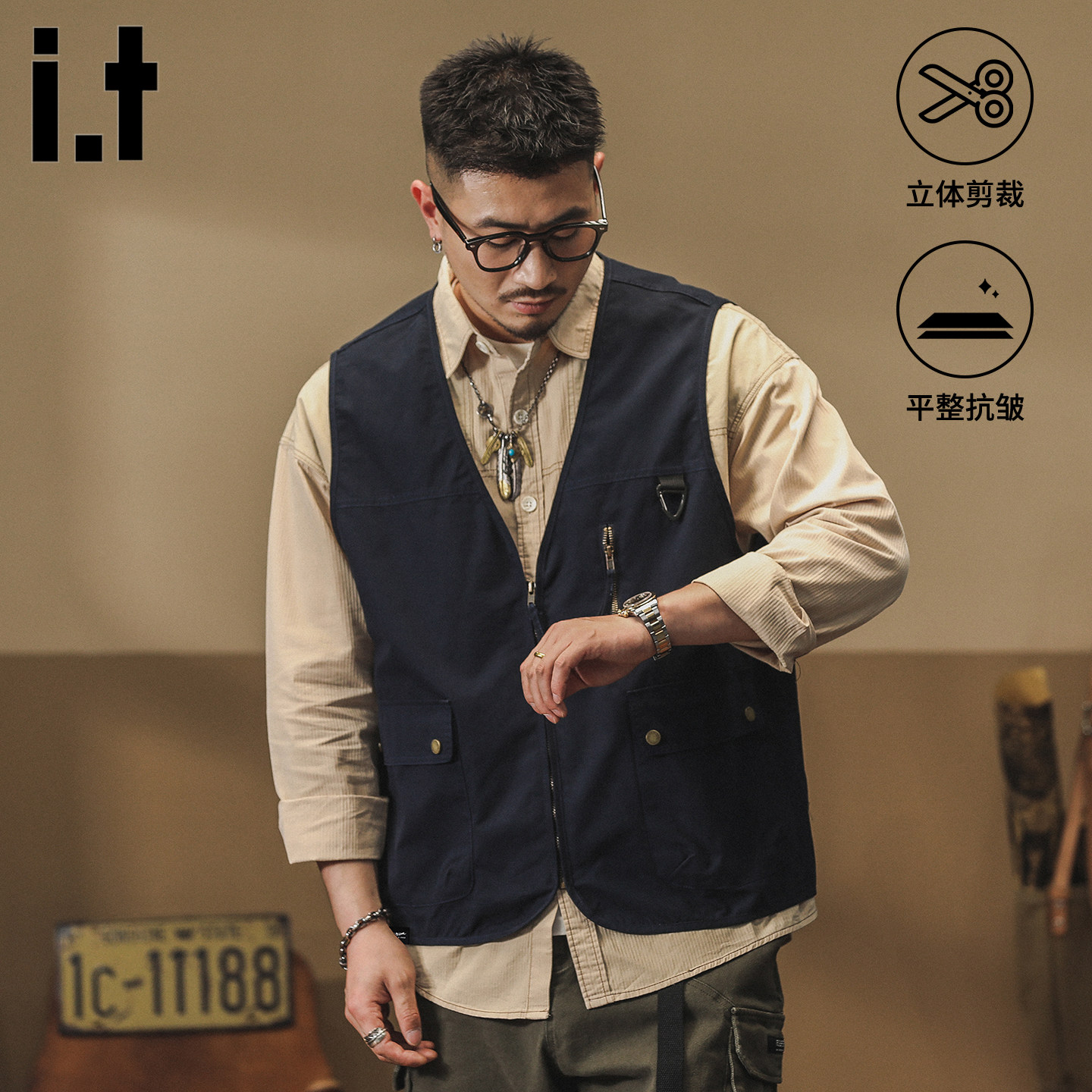 it :5cm/FIVECM日系工装马甲男春季新款无袖背心坎肩休闲马夹外套