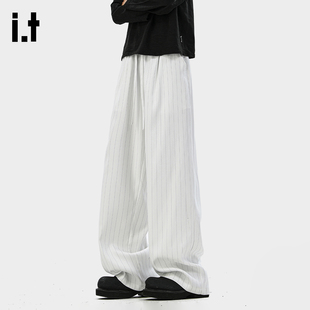 秋季 FIVECM直筒阔腿休闲裤 潮牌情侣垂感条纹韩版 西装 长裤 5cm