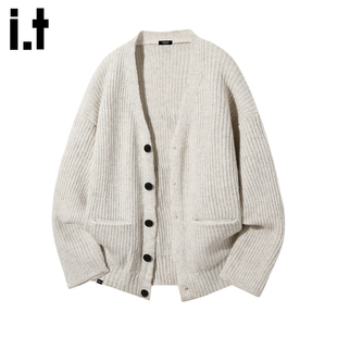 it :5cm/FIVECM简约纽扣开衫毛衣男2025秋冬季休闲宽松外套针织衫