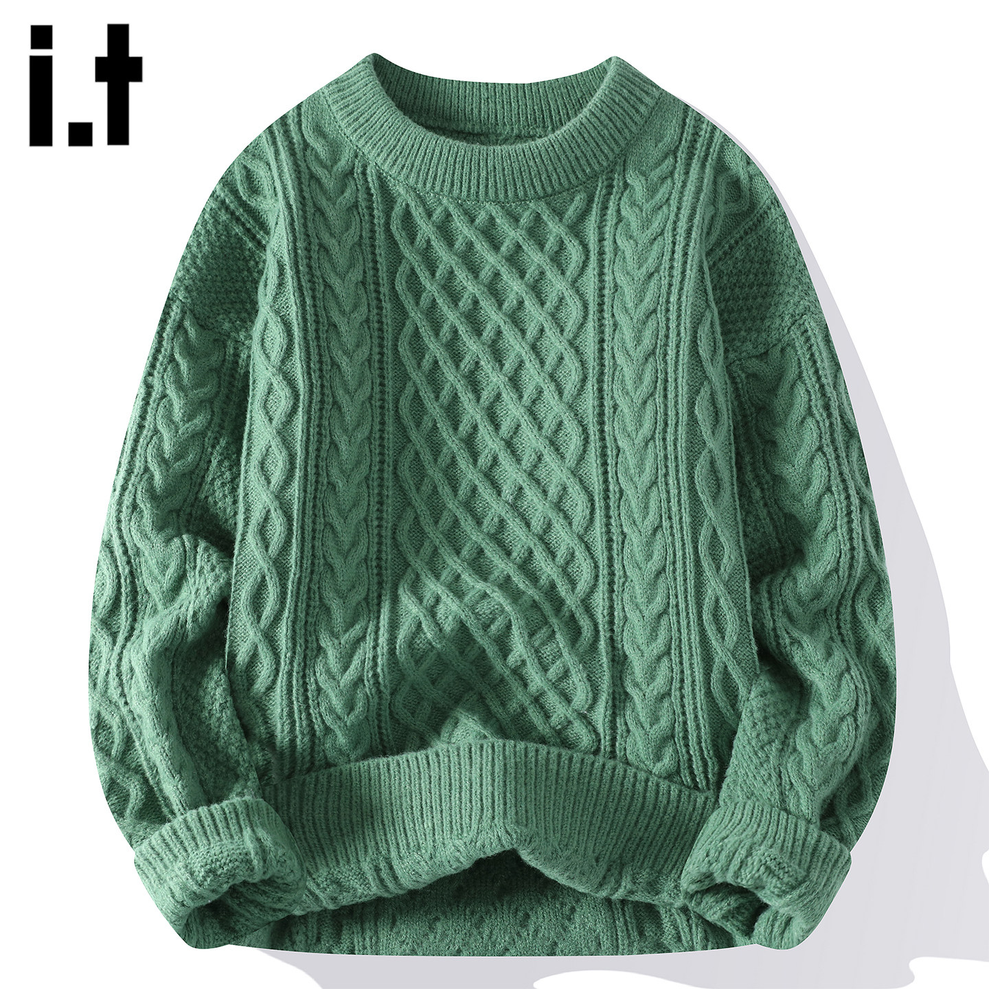 it :5cm/FIVECM男生麻花加绒毛衣男士2025秋冬季套头加厚保暖上衣