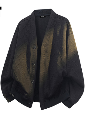 it :5cm/FIVECM黑色针织开衫外套休闲毛衣男款2025秋冬季宽松上衣