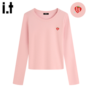 it :5cm/FIVECM韩系粉色正肩短款长袖T恤男女2026潮牌显瘦打底衫