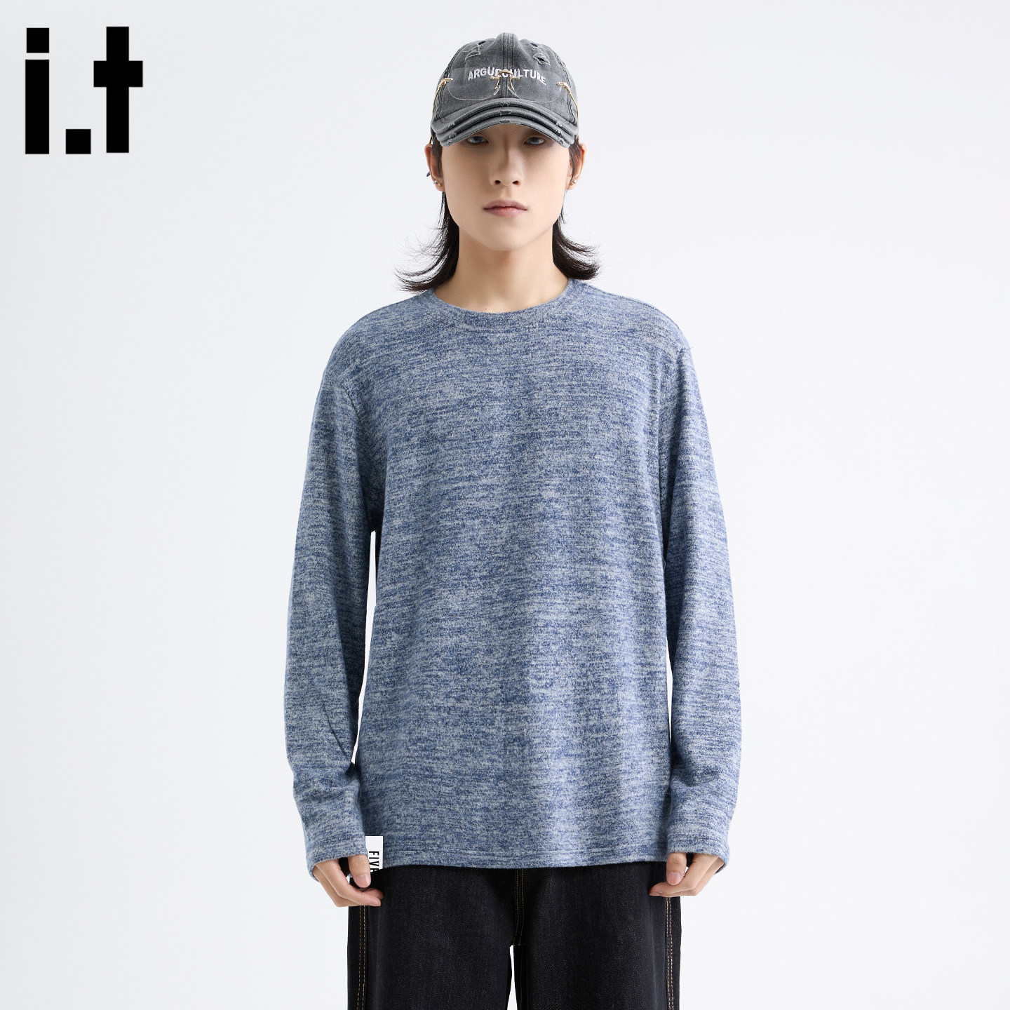 it :5cm/FIVECM蓝色基础款简约长袖t恤男款2025新款早秋宽松上衣