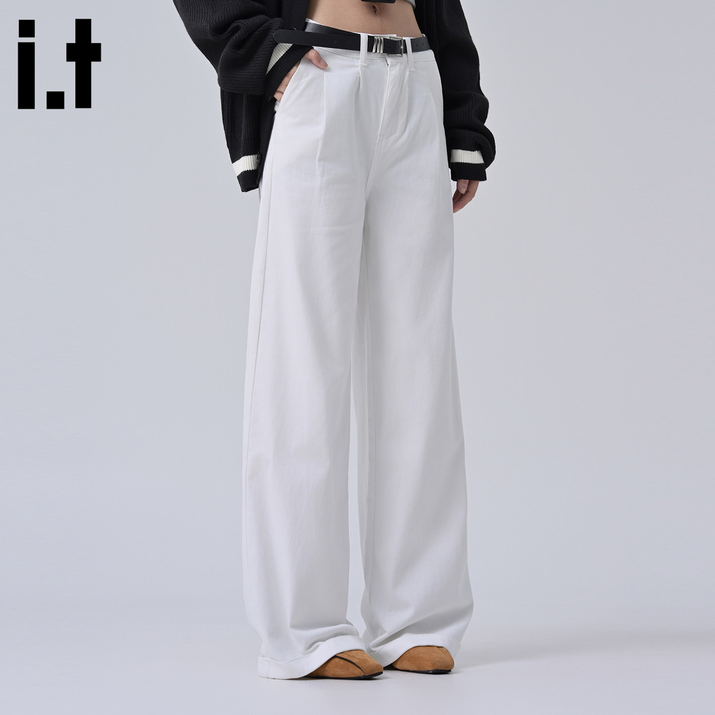 it :5cm/FIVECM白色高级感垂感阔腿牛仔裤女2026新款春夏宽松长裤