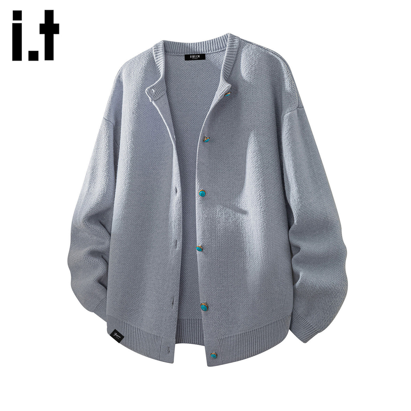 it :5cm/FIVECM灰色针织开衫圆领毛衣男款2025秋冬季宽松休闲外套