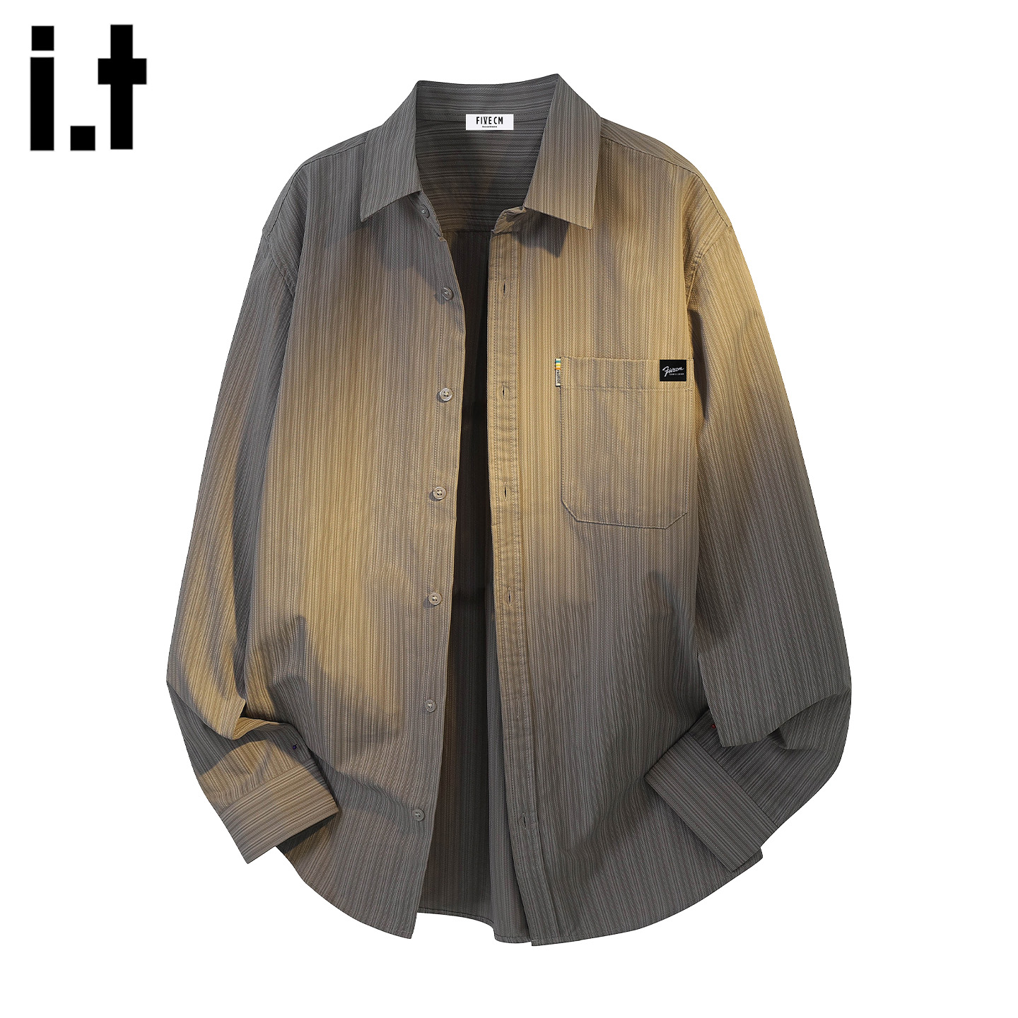 IT5cm高级感翻领长袖条纹衬衫