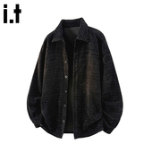 秋冬宽松上衣 2025新款 5cm FIVECM黑色雪尼尔翻领夹克外套男士