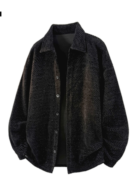 it :5cm/FIVECM黑色雪尼尔翻领夹克外套男士2025新款秋冬宽松上衣