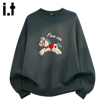 it5cm潮牌毛巾绣圆领卫衣马年