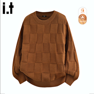 棋盘格子线衣休闲打底针织衫 时尚 FIVECM纯色圆领毛衣韩版 5cm