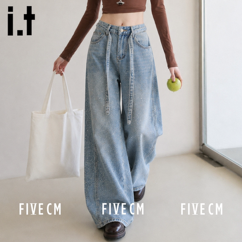 itFIVECM美式复古烫钻显高裤子