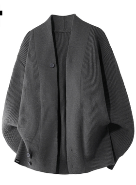 it :5cm/FIVECM灰色针织开衫毛衣外套男士2025秋冬季宽松慵懒上衣