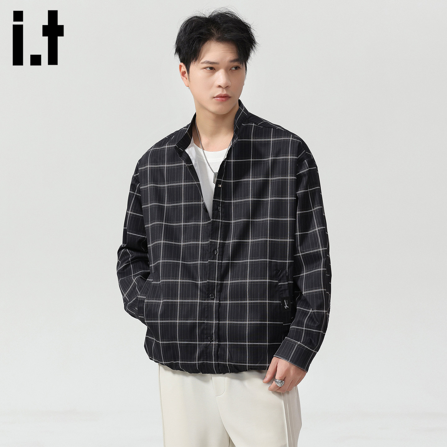 it :5cm/FIVECM2026春季高级感格子长袖衬衫男舒适百搭简约衬衣潮