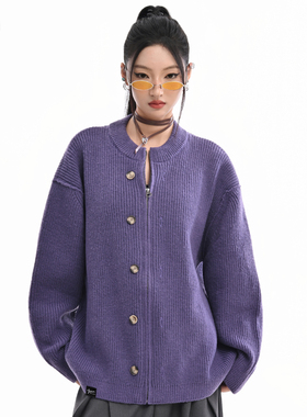 it :5cm/FIVECM紫色双门襟开衫针织毛衣外套2025秋冬宽松内搭上衣