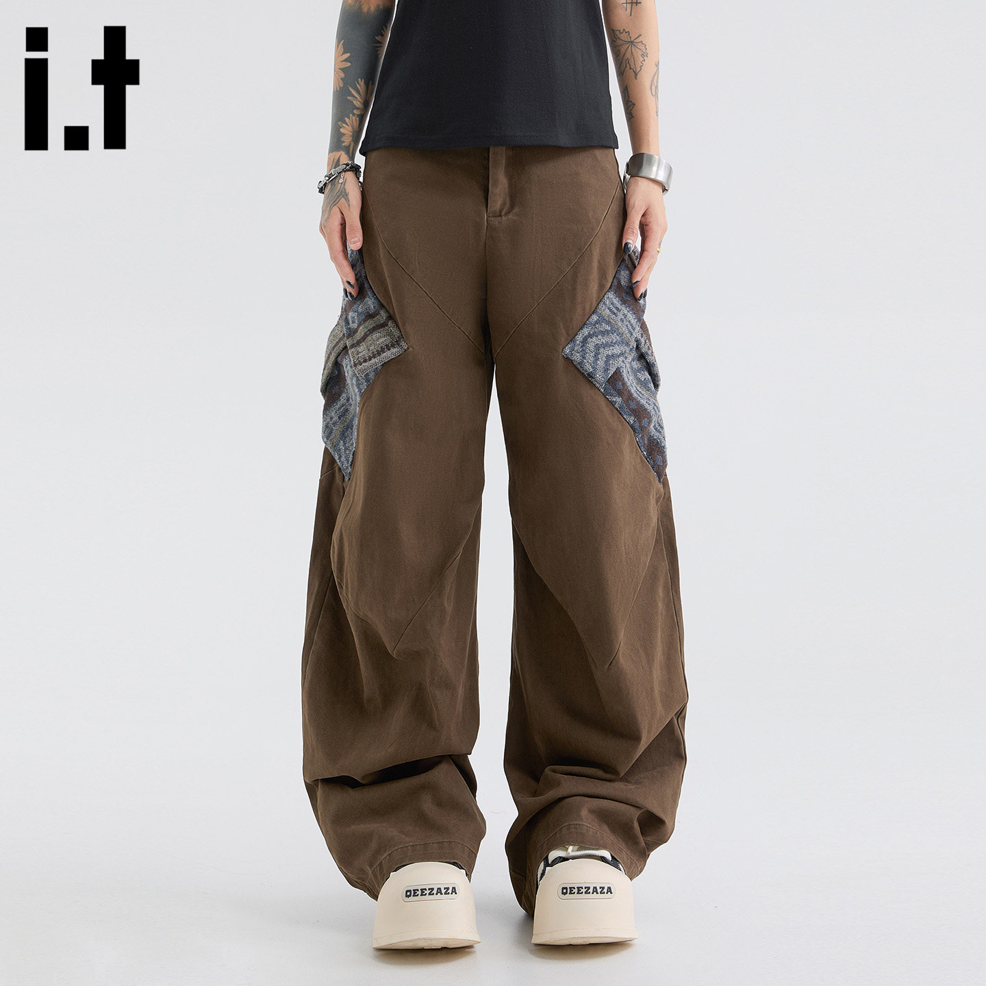 it :5cm/FIVECM贴布口袋工装裤男女款2026秋季阔腿宽松休闲长裤潮
