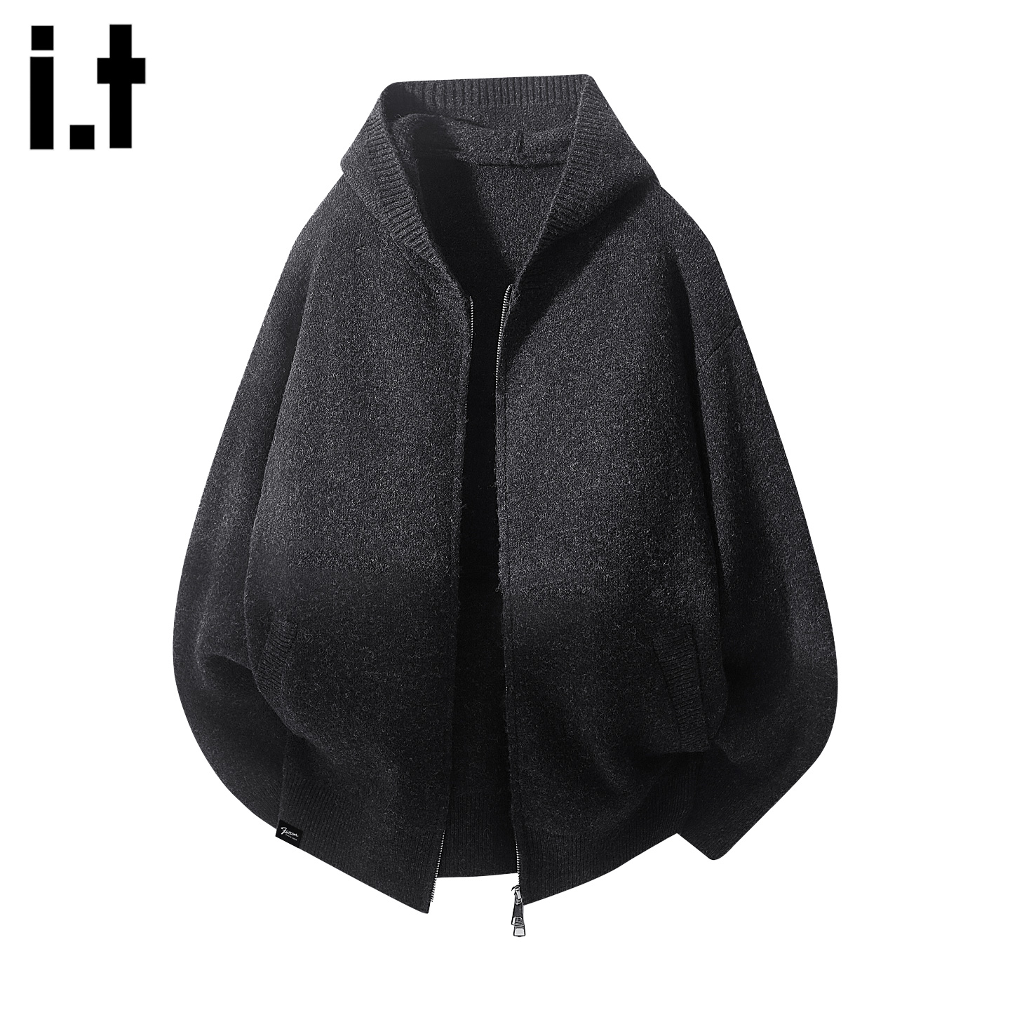 IT'S5cm黑色连帽开衫针织毛衣