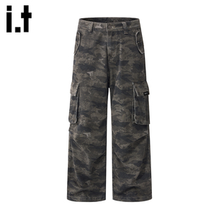复古迷彩工装 FIVECM美式 裤 男秋季 高街潮牌痞帅宽松牛仔裤 5cm