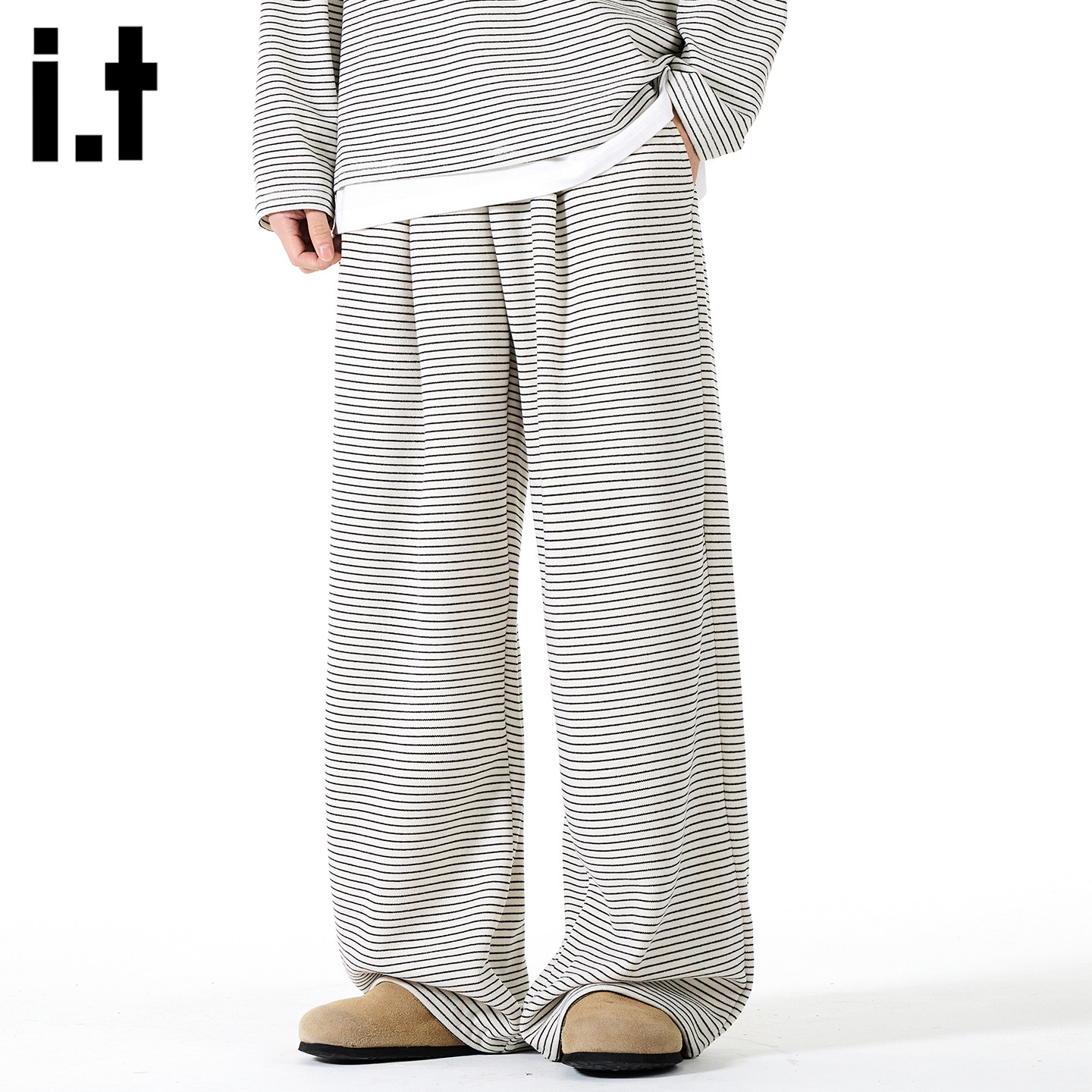 it :5cm/FIVECM春季复古条纹阔腿裤男士宽松舒适慵懒风垂感休闲裤