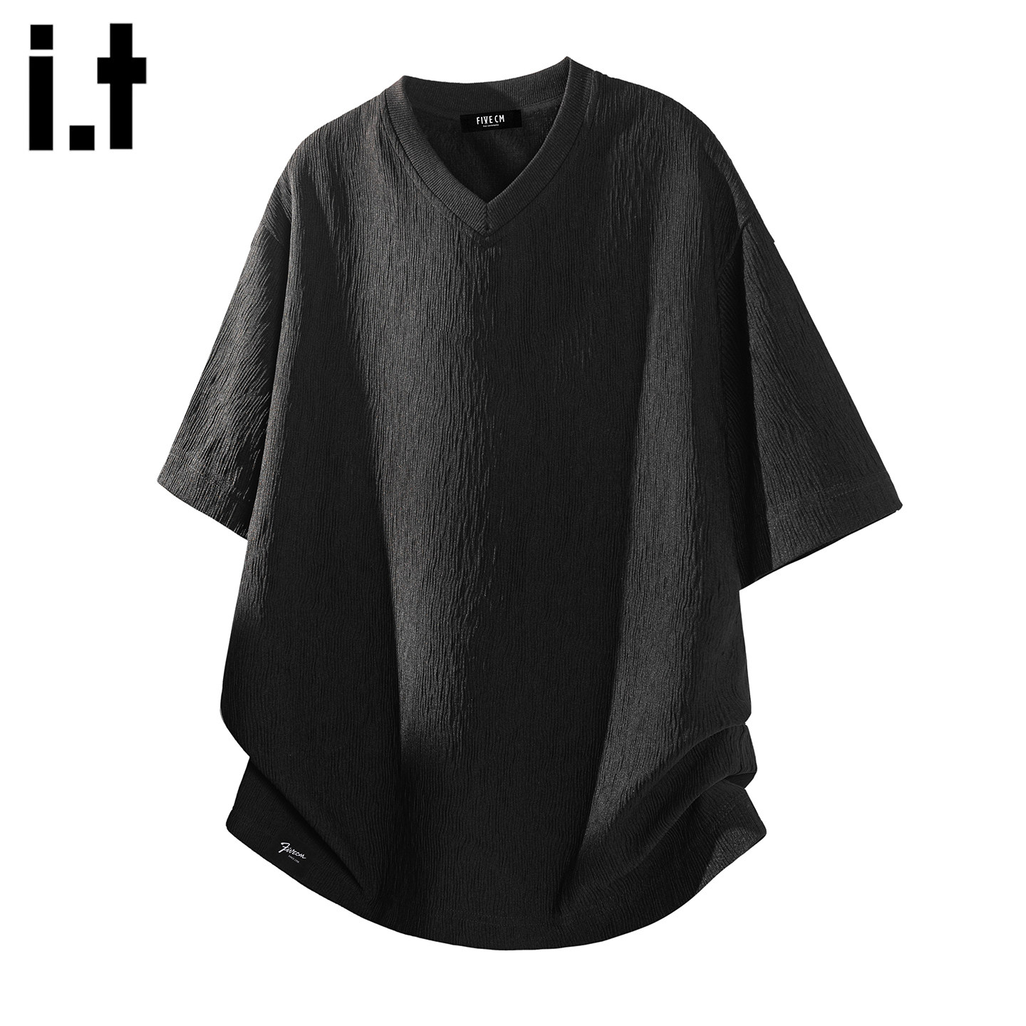it :5cm/FIVECM冰丝V领短袖T恤男士夏季美式肌理感纯色休闲打底衫