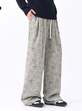 it :5cm/FIVECM菊花时尚印花休闲阔腿裤男款2025秋季宽松直筒长裤