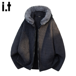 it :5cm/FIVECM慵懒风毛领连帽开衫卫衣男冬季宽松休闲上衣外套潮